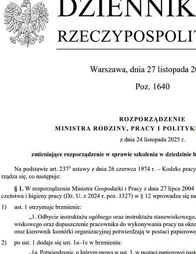 Zmiany w przepisach o szkoleniu BHP [dokument]-30611