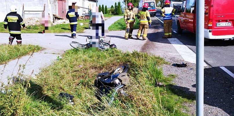 Zderzenie rowerzysty z motocyklistą. Jedna osoba trafiła do szpitala - 29235